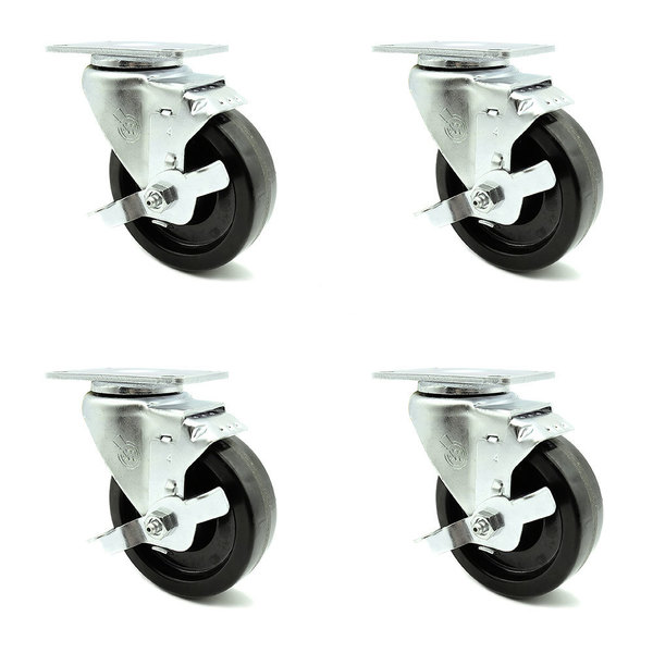 Service Caster 4 Inch Phenolic Wheel Swivel Top Plate Caster Set with Brake SCC-20S414-PHS-TLB-TP3-4